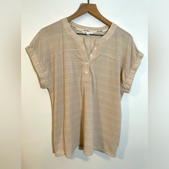 Daily Thread Tops - Daily Thread Cream With White Stripe & Button Detail Short Sleeve Top Size Large